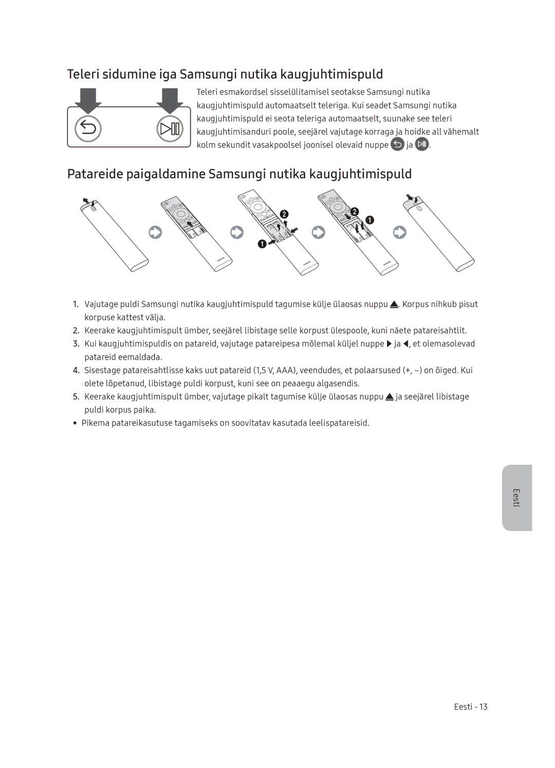 Samsung QE75Q9FNATXXH, QE55Q9FNATXXH, QE65Q9FNATXXH manual Teleri sidumine iga Samsungi nutika kaugjuhtimispuld 