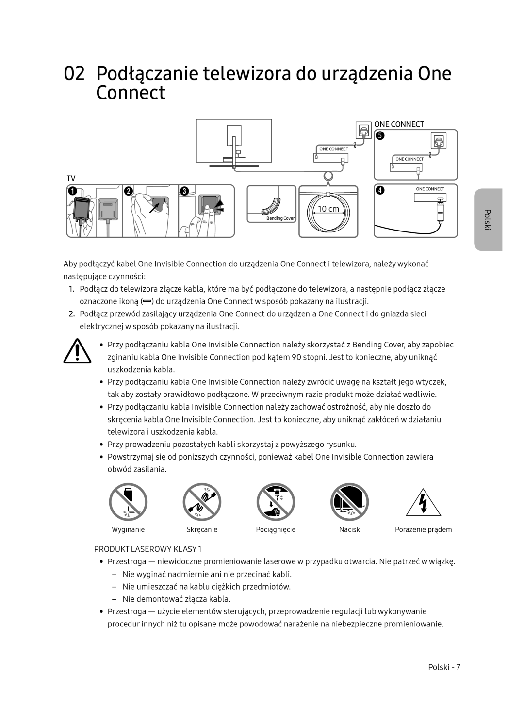 Samsung QE55Q9FNATXXH, QE75Q9FNATXXH manual 02 Podłączanie telewizora do urządzenia One Connect, Produkt Laserowy Klasy 