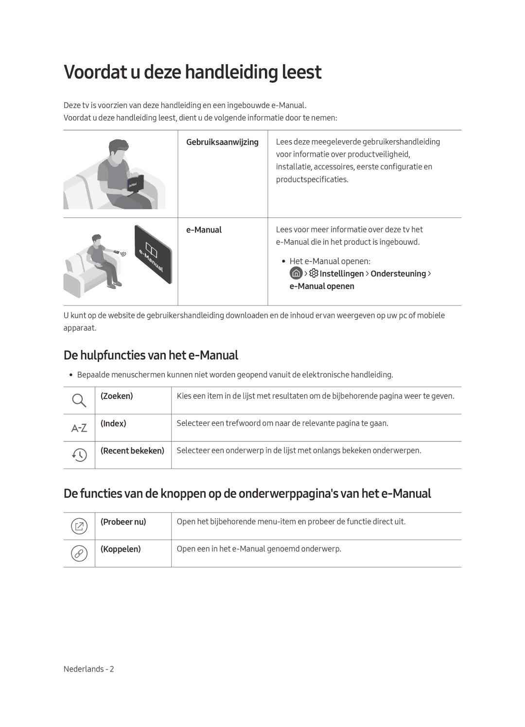 Samsung QE65Q7CAMLXXN, QE49Q7CAMLXXN manual Voordat u deze handleiding leest, De hulpfuncties van het e-Manual 