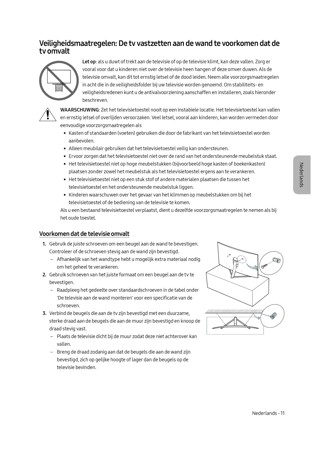 Samsung QE49Q7CAMLXXN, QE65Q7CAMLXXN manual Voorkomen dat de televisie omvalt 