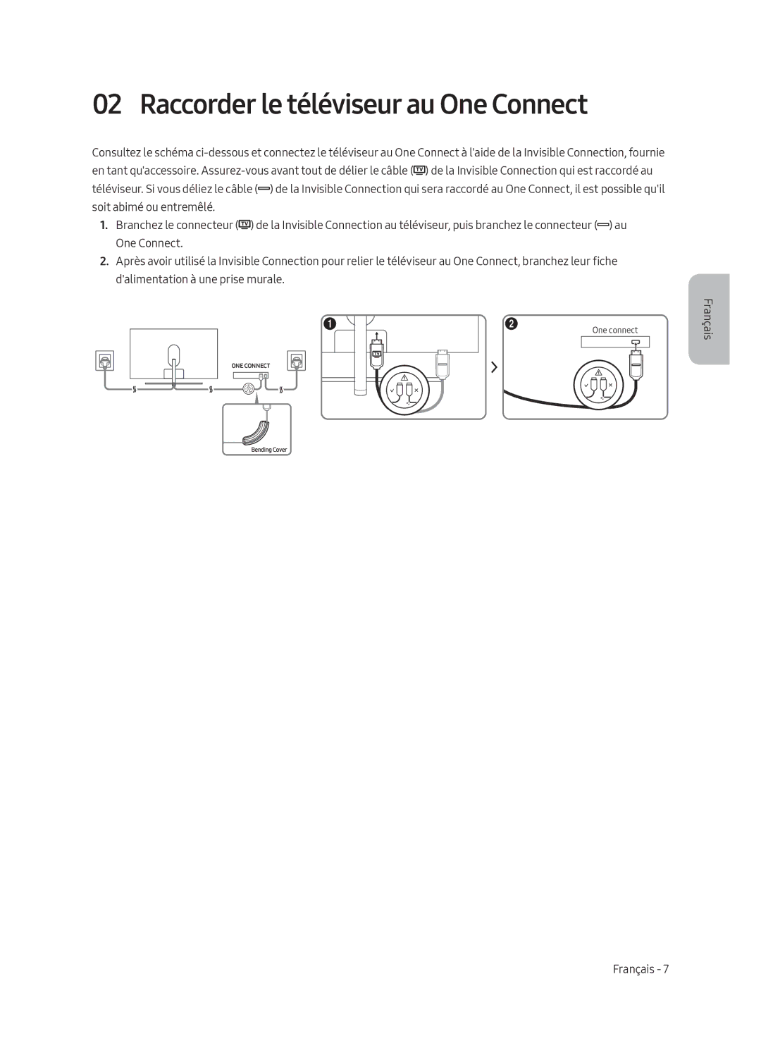 Samsung QE55Q7CAMTXXH, QE65Q7CGMTXZG, QE49Q7CGMTXZG, QE55Q7CGMTXZG, QE55Q7CAMTXZG manual Raccorder le téléviseur au One Connect 