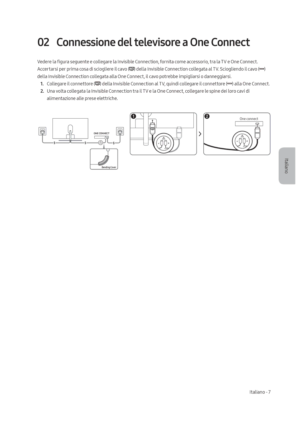 Samsung QE49Q7CGMTXZG, QE65Q7CGMTXZG, QE55Q7CGMTXZG, QE55Q7CAMTXXH, QE55Q7CAMTXZG Connessione del televisore a One Connect 