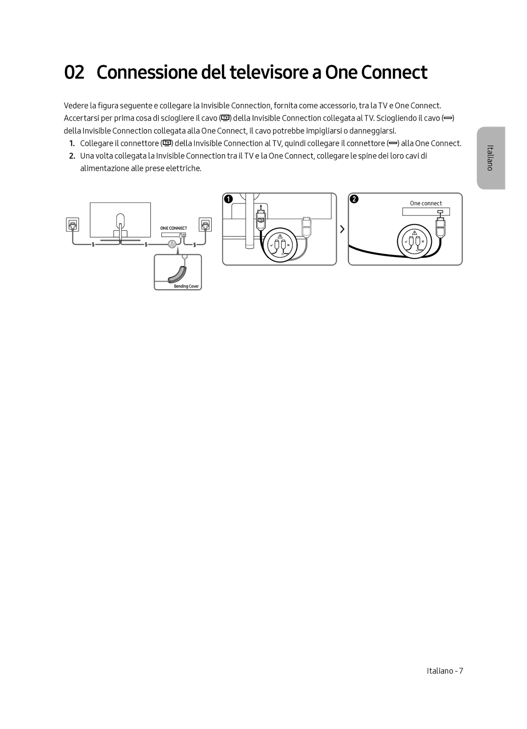 Samsung QE49Q7FAMTXZT, QE65Q7FAMTXZT, QE55Q7FAMTXZT, QE75Q7FAMTXZT manual Connessione del televisore a One Connect 