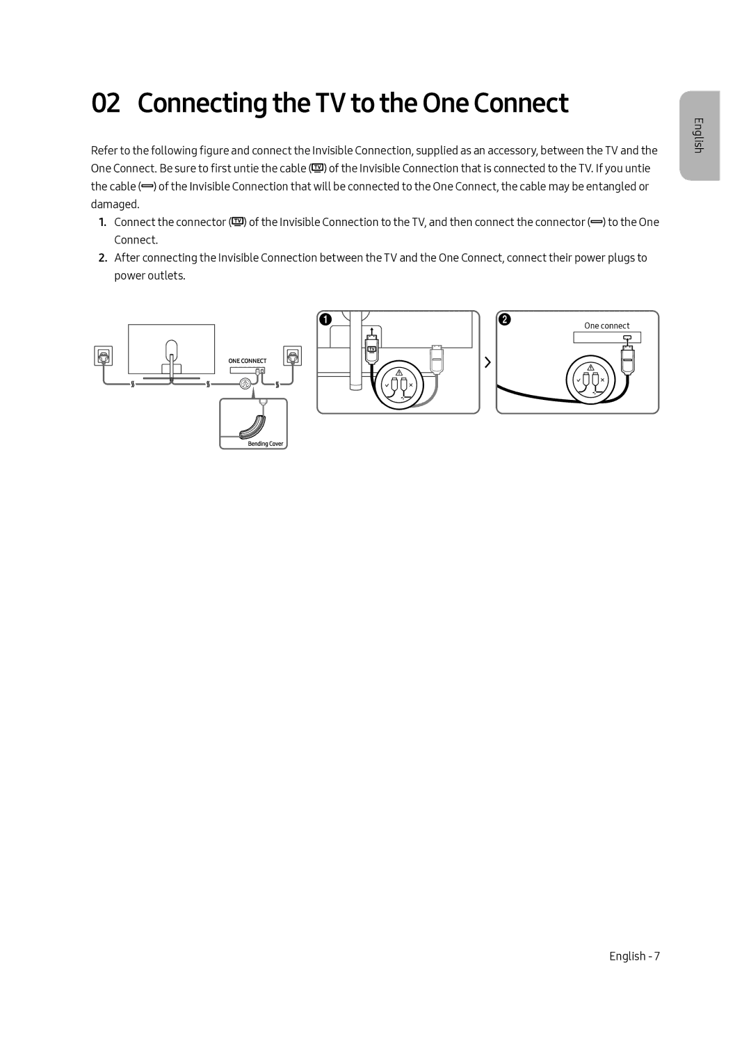 Samsung QE75Q7FAMTXZT, QE65Q7FAMTXZT, QE49Q7FAMTXZT, QE55Q7FAMTXZT manual Connecting the TV to the One Connect 