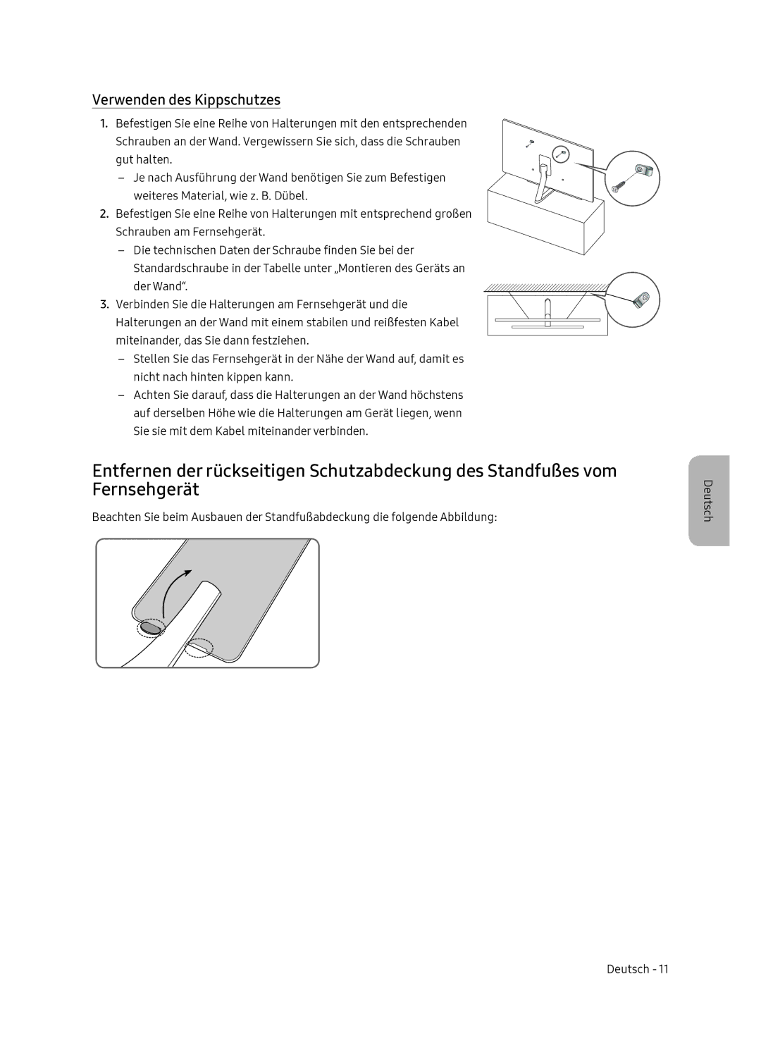 Samsung QE55Q7FNATXXC, QE65Q7FNATXXC manual Verwenden des Kippschutzes 