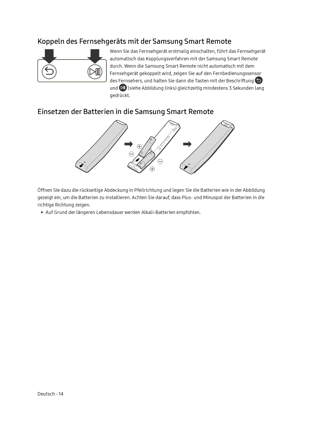 Samsung QE65Q7FNATXXC, QE55Q7FNATXXC manual Koppeln des Fernsehgeräts mit der Samsung Smart Remote 