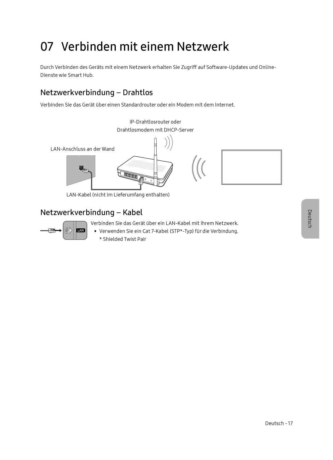 Samsung QE55Q7FNATXXC, QE65Q7FNATXXC Verbinden mit einem Netzwerk, Netzwerkverbindung Drahtlos, Netzwerkverbindung Kabel 