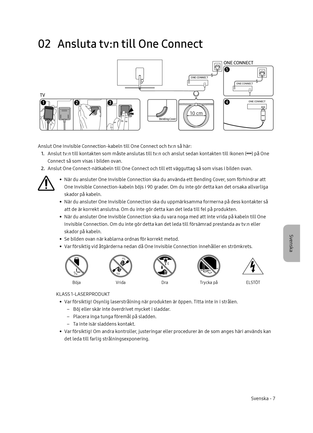 Samsung QE55Q7FNATXXC, QE65Q7FNATXXC manual Ansluta tvn till One Connect, Klass 1-LASERPRODUKT 