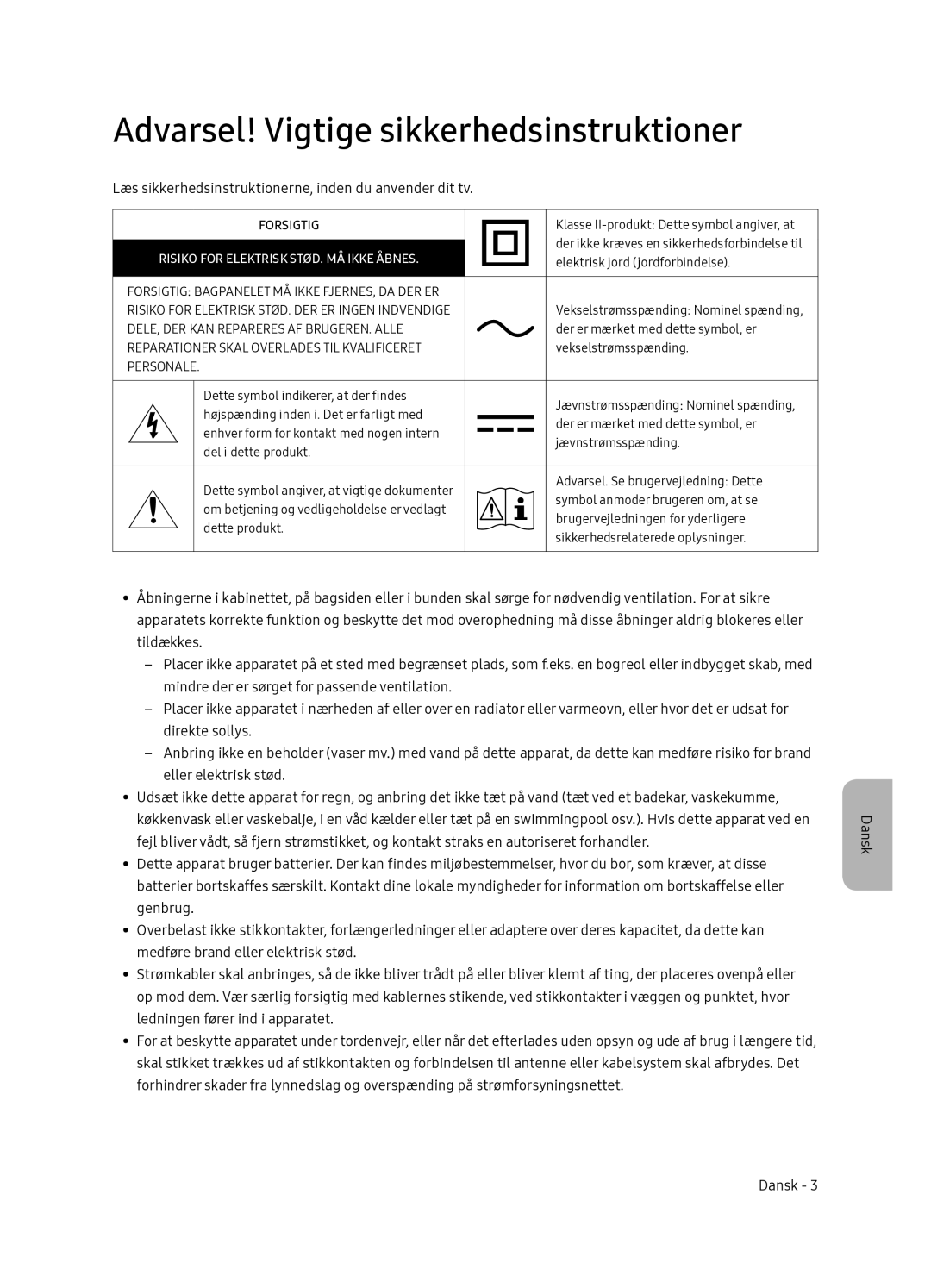 Samsung QE55Q7FNATXXC, QE65Q7FNATXXC manual Læs sikkerhedsinstruktionerne, inden du anvender dit tv 