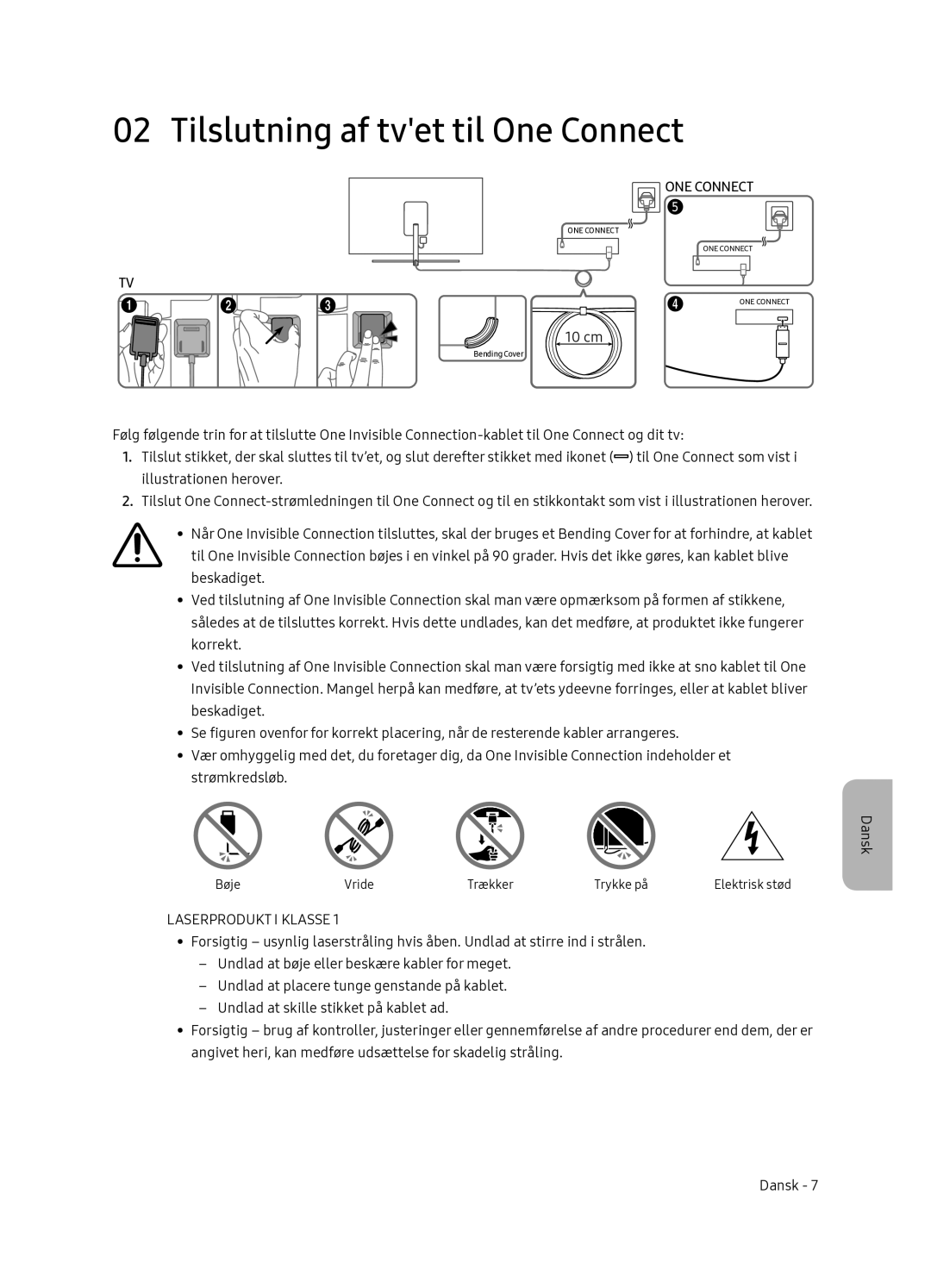 Samsung QE55Q7FNATXXC, QE65Q7FNATXXC manual Tilslutning af tvet til One Connect, Laserprodukt I Klasse 