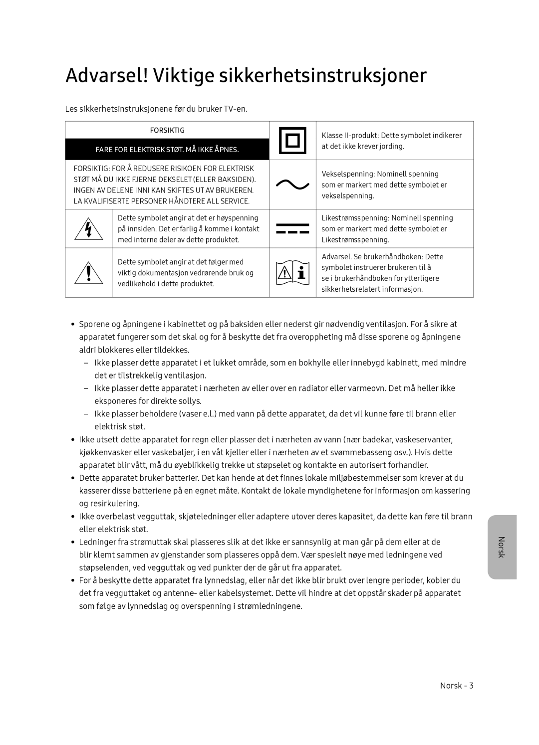 Samsung QE55Q7FNATXXC, QE65Q7FNATXXC manual Les sikkerhetsinstruksjonene før du bruker TV-en 