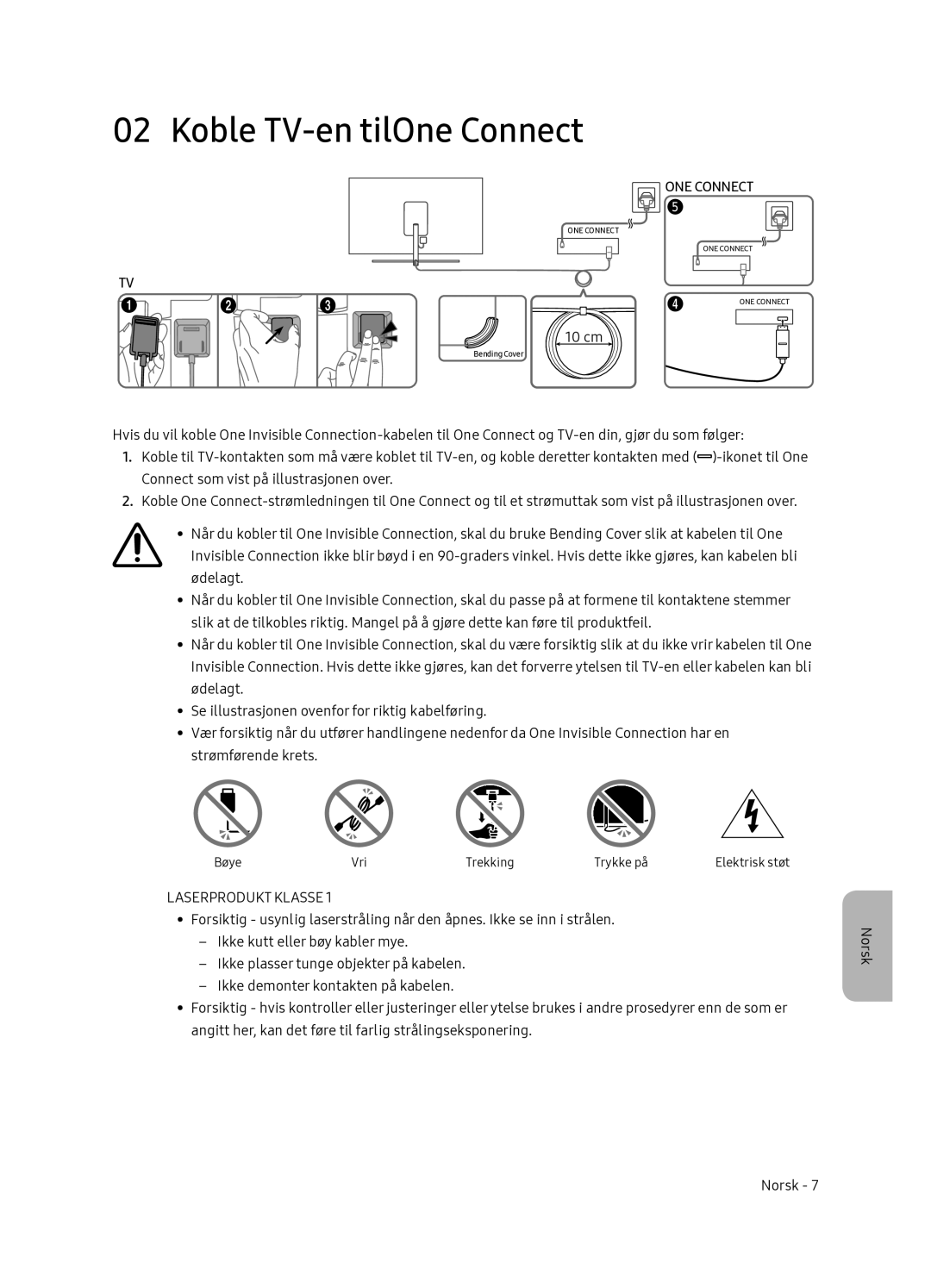 Samsung QE55Q7FNATXXC, QE65Q7FNATXXC manual Koble TV-en tilOne Connect, Laserprodukt Klasse 