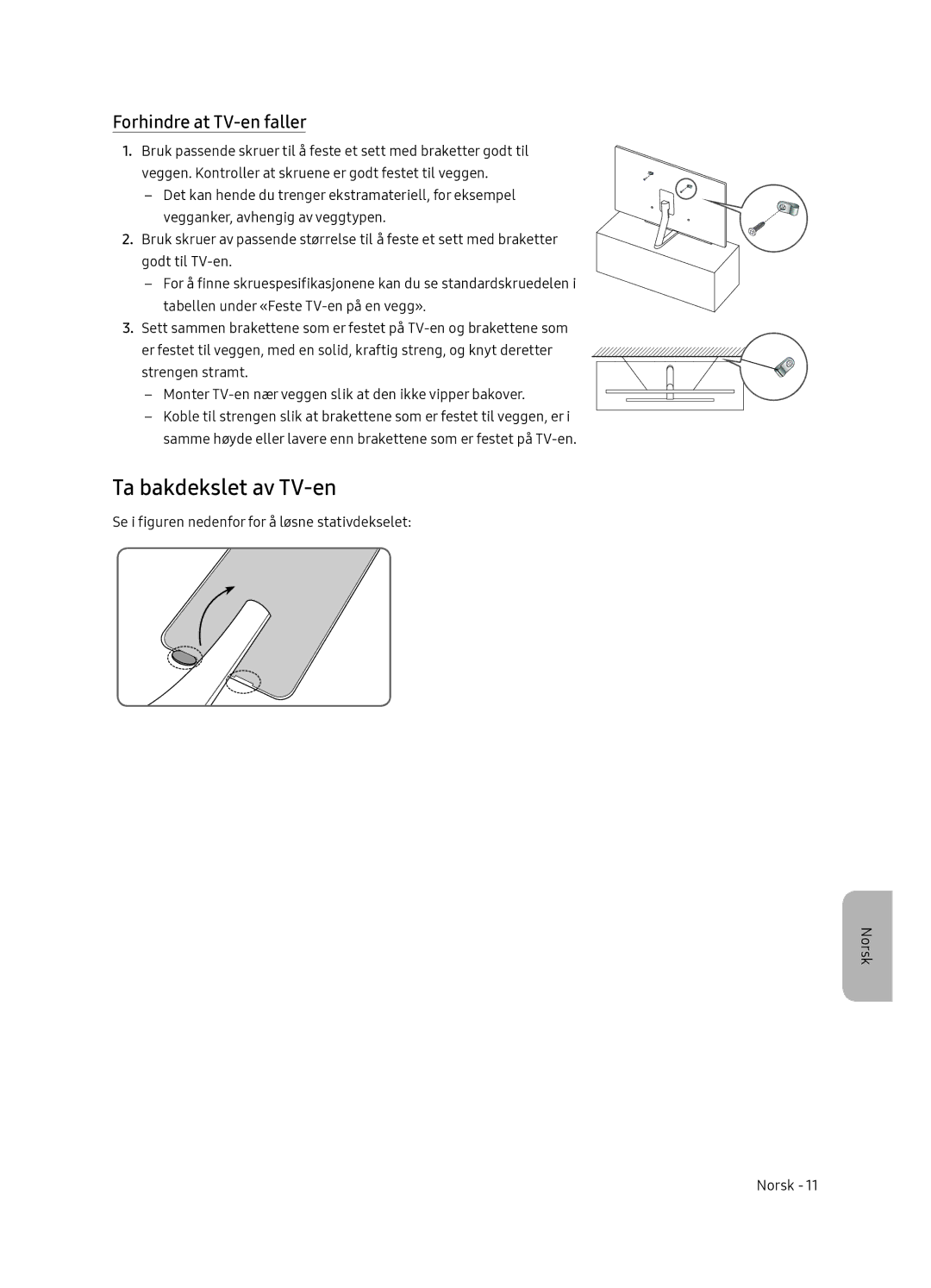 Samsung QE55Q7FNATXXC, QE65Q7FNATXXC manual Ta bakdekslet av TV-en, Forhindre at TV-en faller 