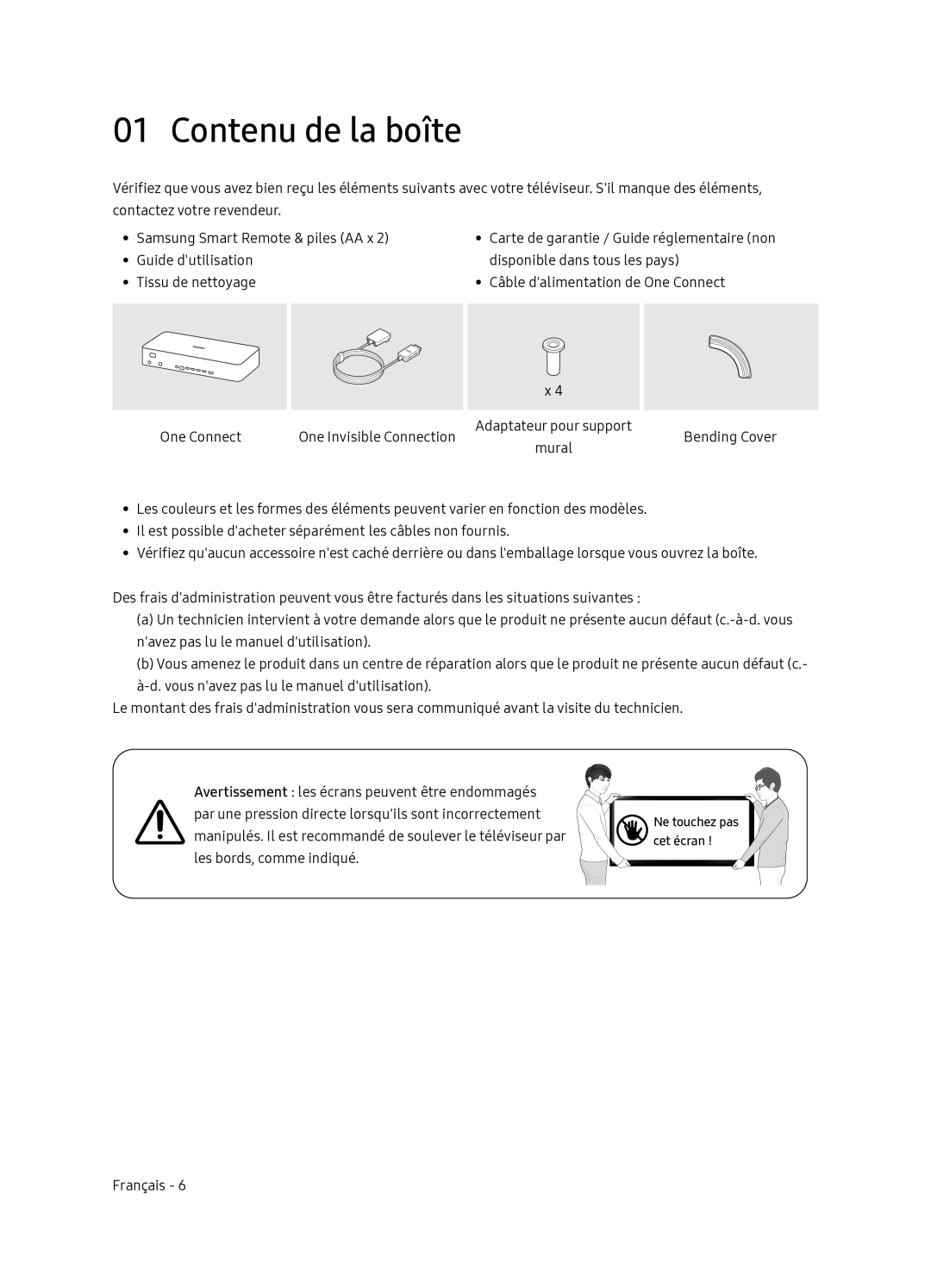 Samsung QE65Q7FNATXXC, QE55Q7FNATXXC manual Contenu de la boîte 