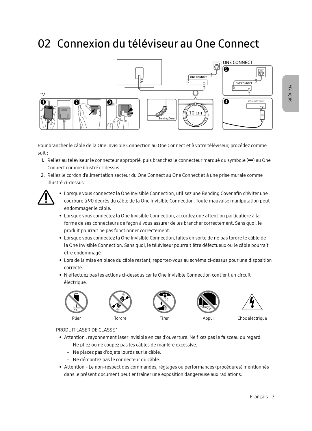 Samsung QE55Q7FNATXXC, QE65Q7FNATXXC manual Connexion du téléviseur au One Connect, Produit Laser DE Classe 