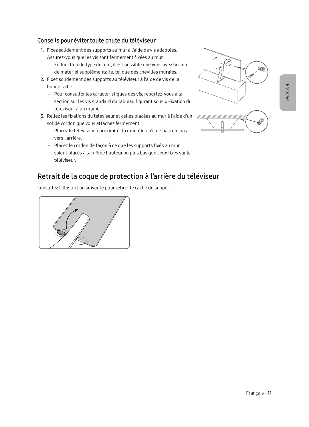 Samsung QE55Q7FNATXXC, QE65Q7FNATXXC manual Retrait de la coque de protection à l’arrière du téléviseur 