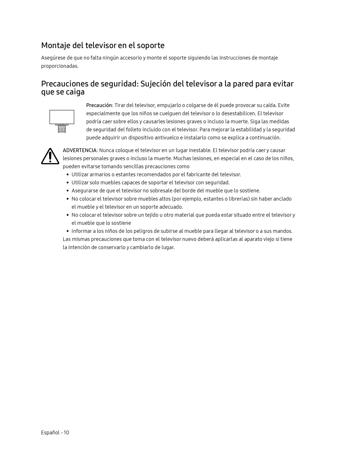 Samsung QE65Q7FNATXXC, QE55Q7FNATXXC manual Montaje del televisor en el soporte 