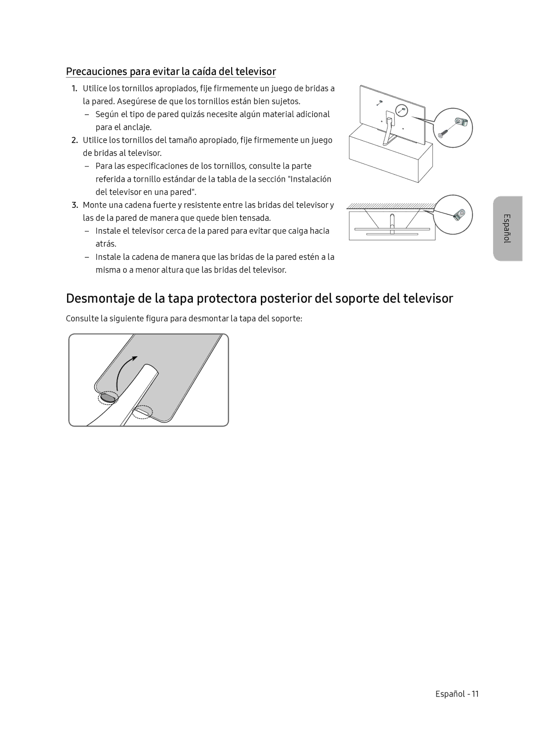 Samsung QE55Q7FNATXXC, QE65Q7FNATXXC manual Precauciones para evitar la caída del televisor 