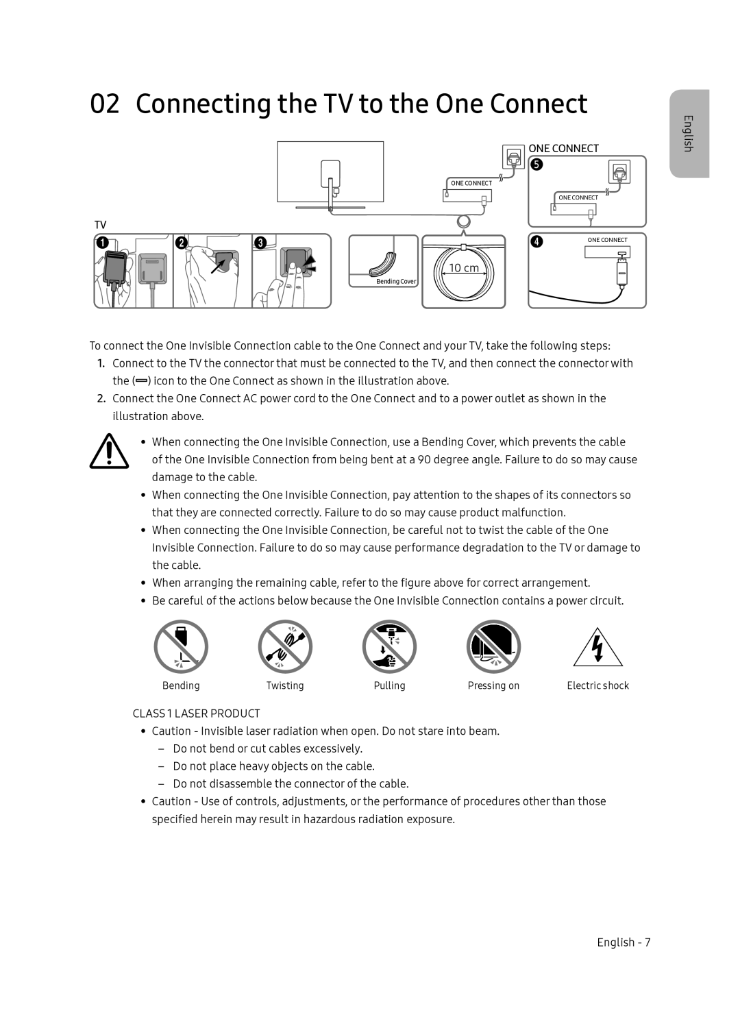 Samsung QE55Q7FNATXXC, QE65Q7FNATXXC manual Connecting the TV to the One Connect, ONE Connect 