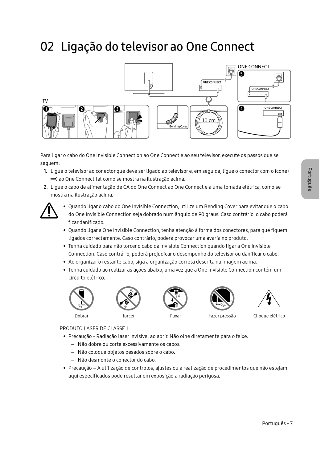 Samsung QE55Q7FNATXXC, QE65Q7FNATXXC manual Ligação do televisor ao One Connect, Produto Laser DE Classe 