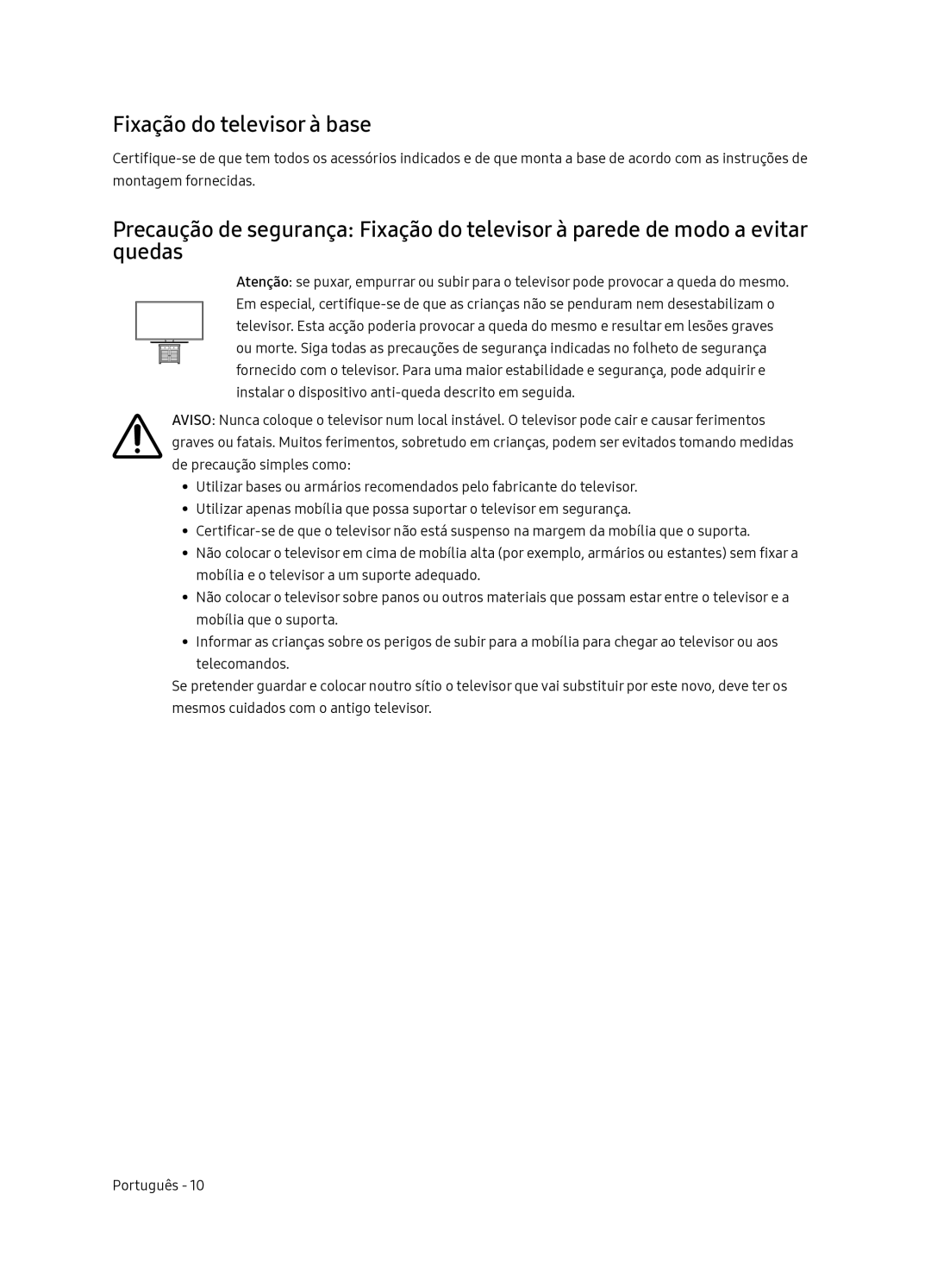 Samsung QE65Q7FNATXXC, QE55Q7FNATXXC manual Fixação do televisor à base 