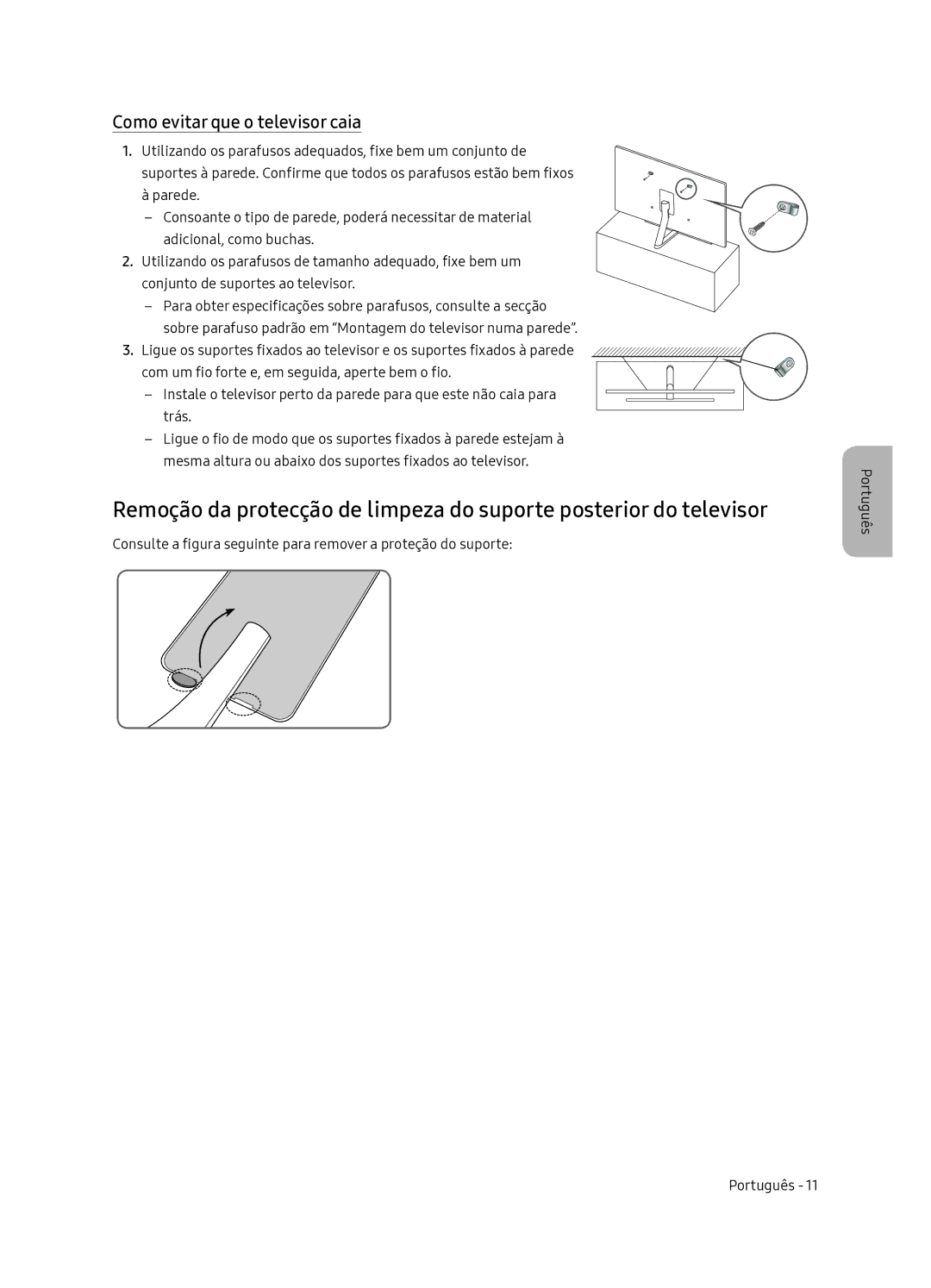 Samsung QE55Q7FNATXXC, QE65Q7FNATXXC manual Como evitar que o televisor caia 