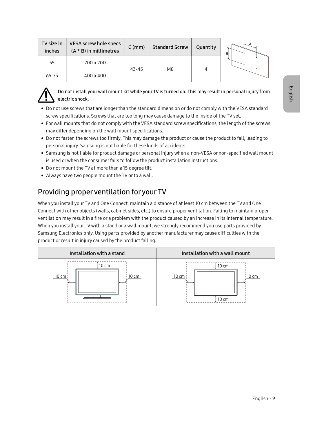 Samsung QE65Q7FNAUXRU manual Providing proper ventilation for your TV 