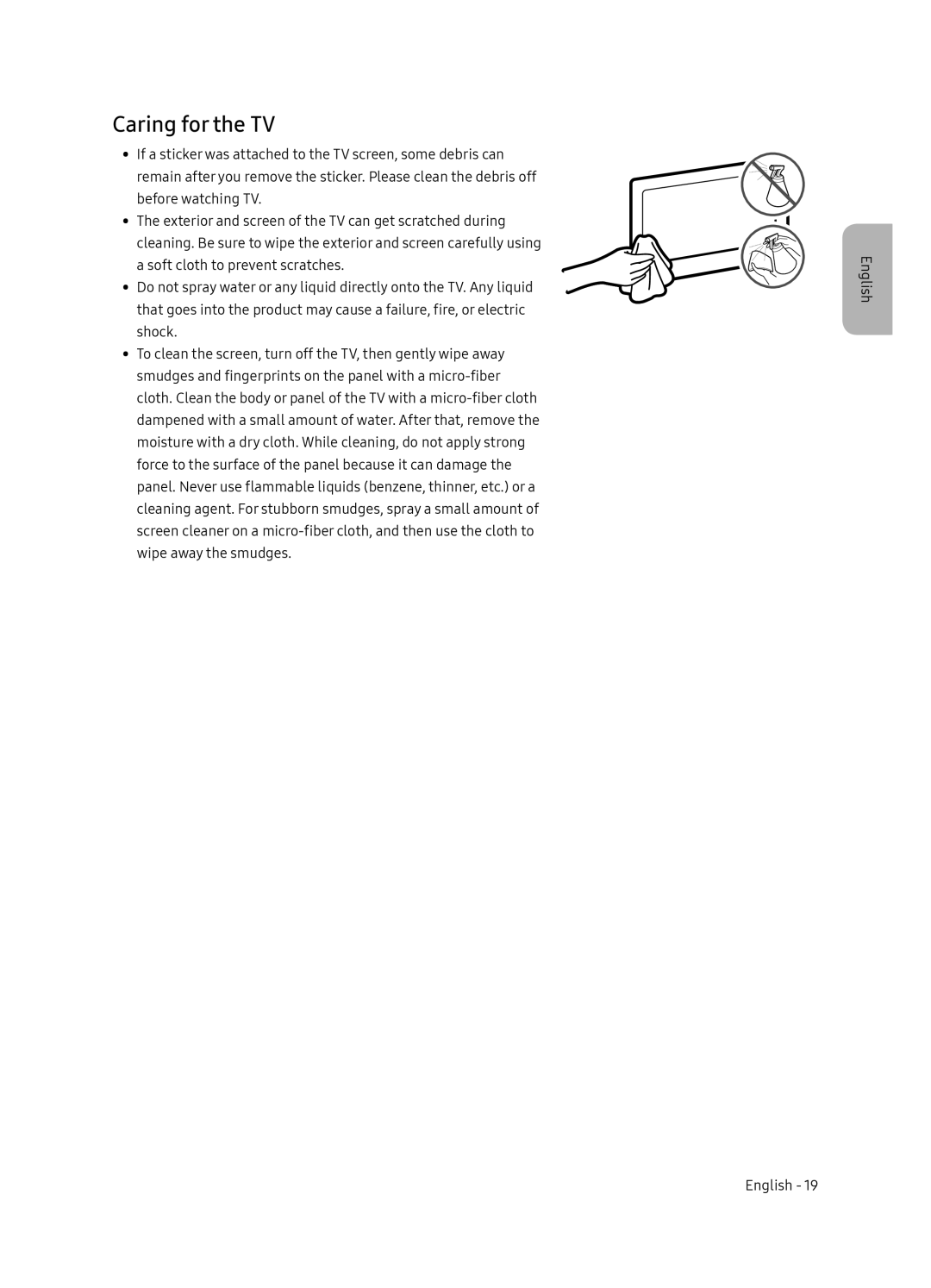 Samsung QE65Q7FNAUXRU manual Caring for the TV 