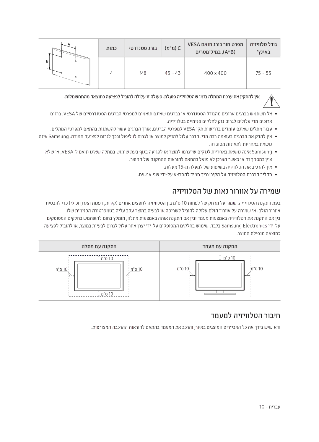 Samsung QE65Q8CAMTXSQ, QE75Q8CAMTXSQ manual היזיוולטה לש תואנ רורווא לע הרימש, דמעמל היזיוולטה רוביח, תומכ יטרדנטס גרוב 