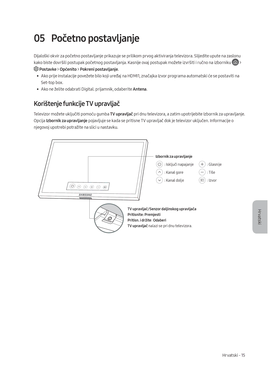 Samsung QE75Q8CAMTXXH, QE65Q8CAMTXZG, QE55Q8CAMTXXH, QE65Q8CAMTXXH 05 Početno postavljanje, Korištenje funkcije TV upravljač 