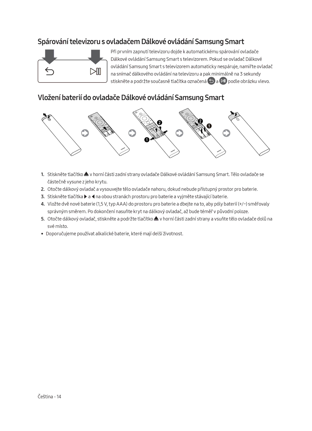 Samsung QE65Q8CAMTXXH, QE65Q8CAMTXZG, QE55Q8CAMTXXH manual Vložení baterií do ovladače Dálkové ovládání Samsung Smart 