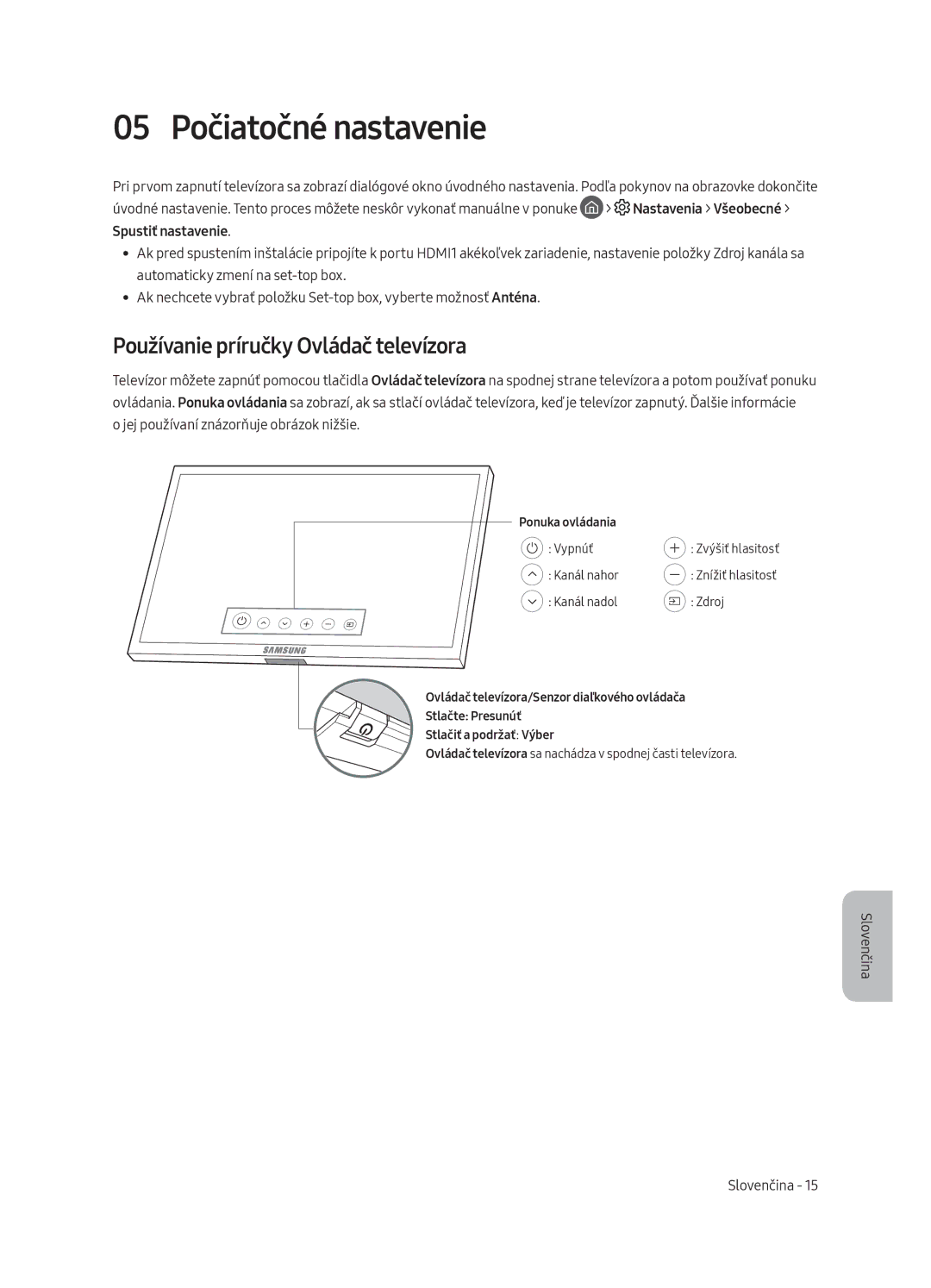 Samsung QE75Q8CAMTXXC, QE65Q8CAMTXZG, QE55Q8CAMTXXH manual 05 Počiatočné nastavenie, Používanie príručky Ovládač televízora 