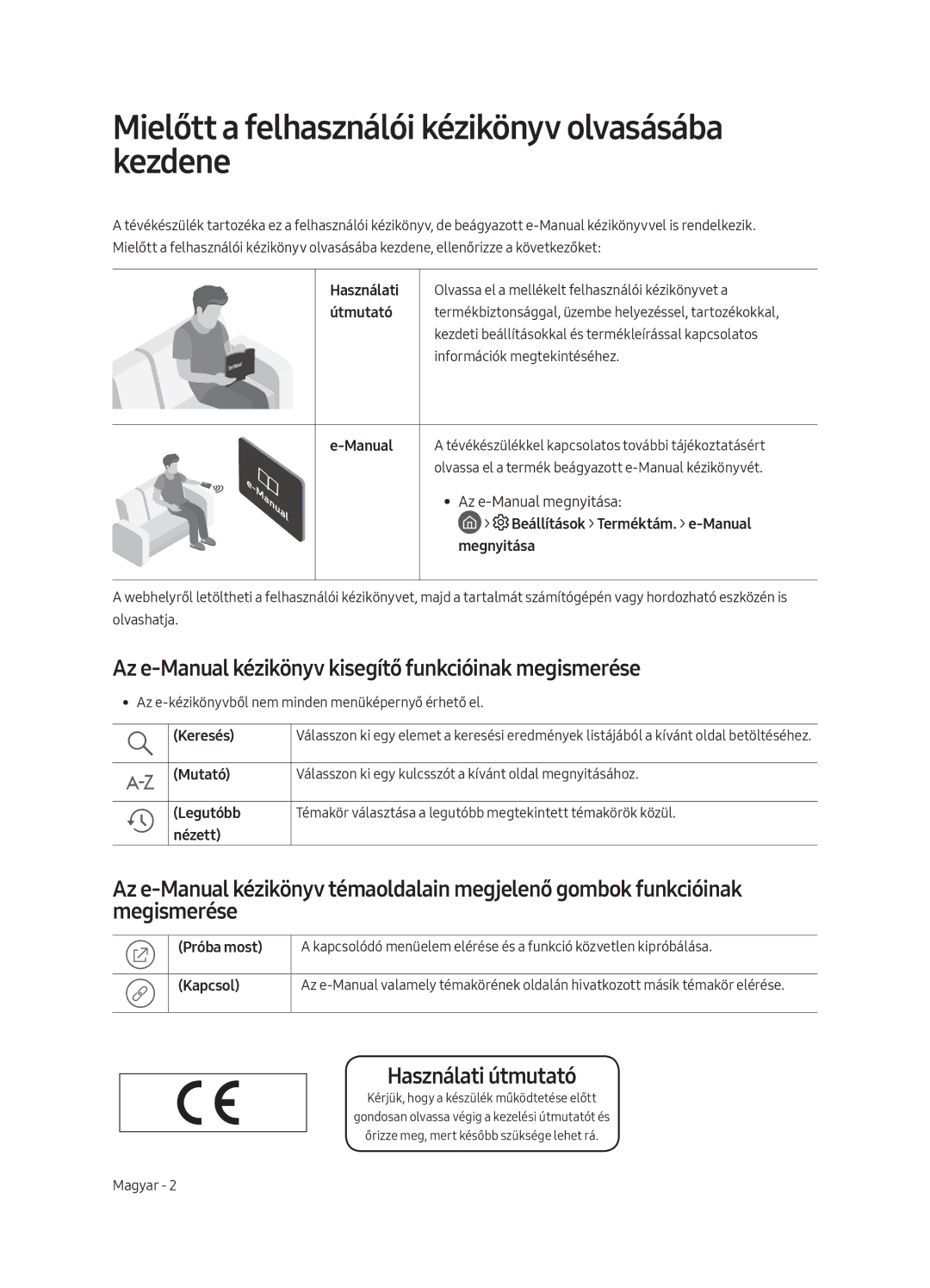 Samsung QE55Q8CAMTXXC, QE65Q8CAMTXZG manual Mielőtt a felhasználói kézikönyv olvasásába kezdene, Használati útmutató 