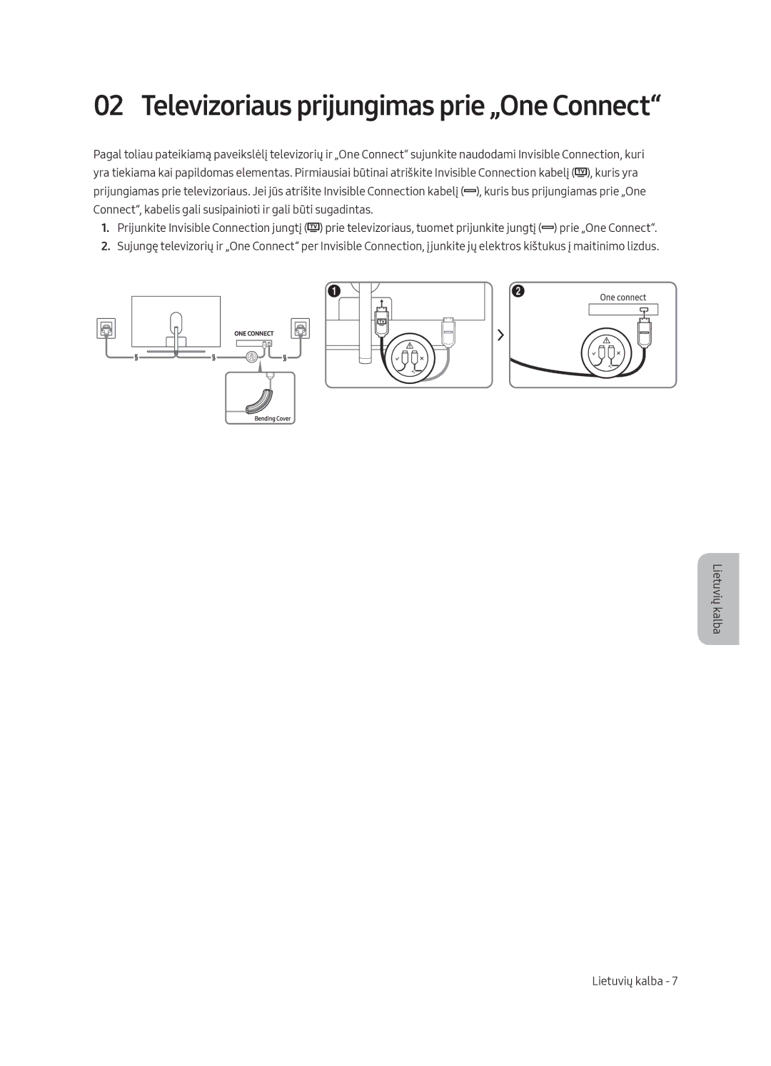 Samsung QE65Q8CAMTXZG, QE55Q8CAMTXXH, QE65Q8CAMTXXH, QE55Q8CAMTXZG, QE75Q8CAMTXZG Televizoriaus prijungimas prie „One Connect 