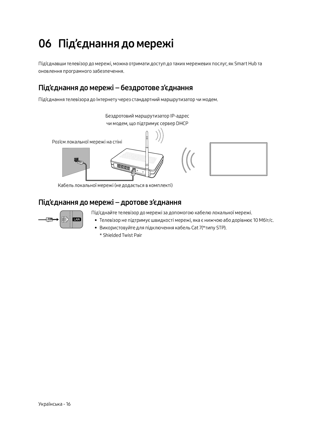 Samsung QE75Q8CAMUXRU, QE65Q8CAMUXRU, QE55Q8CAMUXRU 06 Під’єднання до мережі, Під’єднання до мережі бездротове з’єднання 