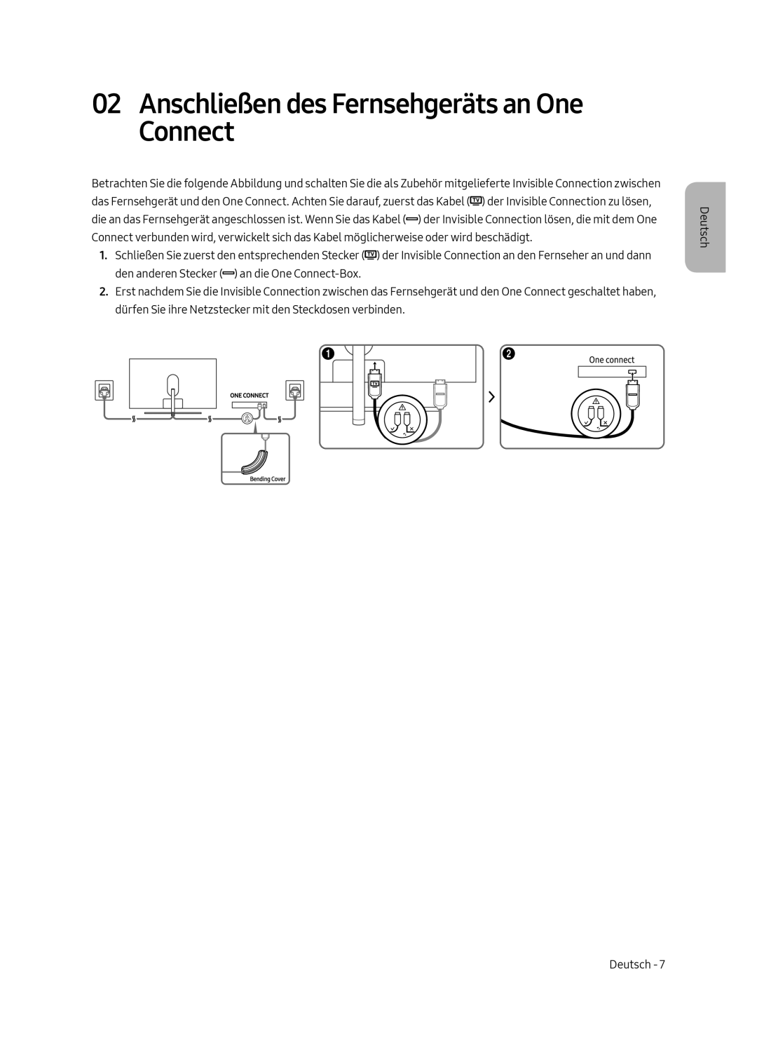 Samsung QE65Q8CAMTXXH, QE65Q8CGMTXZG, QE75Q8CGMTXZG, QE55Q8CGMTXZG manual Anschließen des Fernsehgeräts an One Connect 