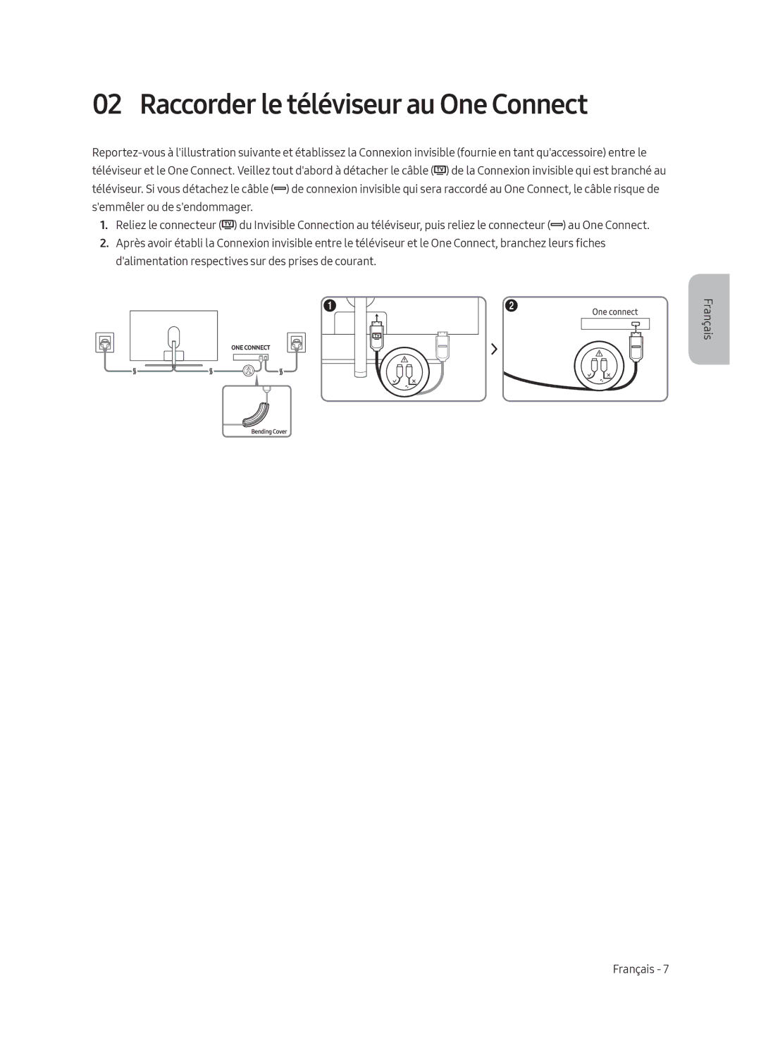 Samsung QE65Q8CAMTXZG, QE65Q8CGMTXZG, QE75Q8CGMTXZG, QE55Q8CGMTXZG, QE55Q8CAMTXXH manual Raccorder le téléviseur au One Connect 