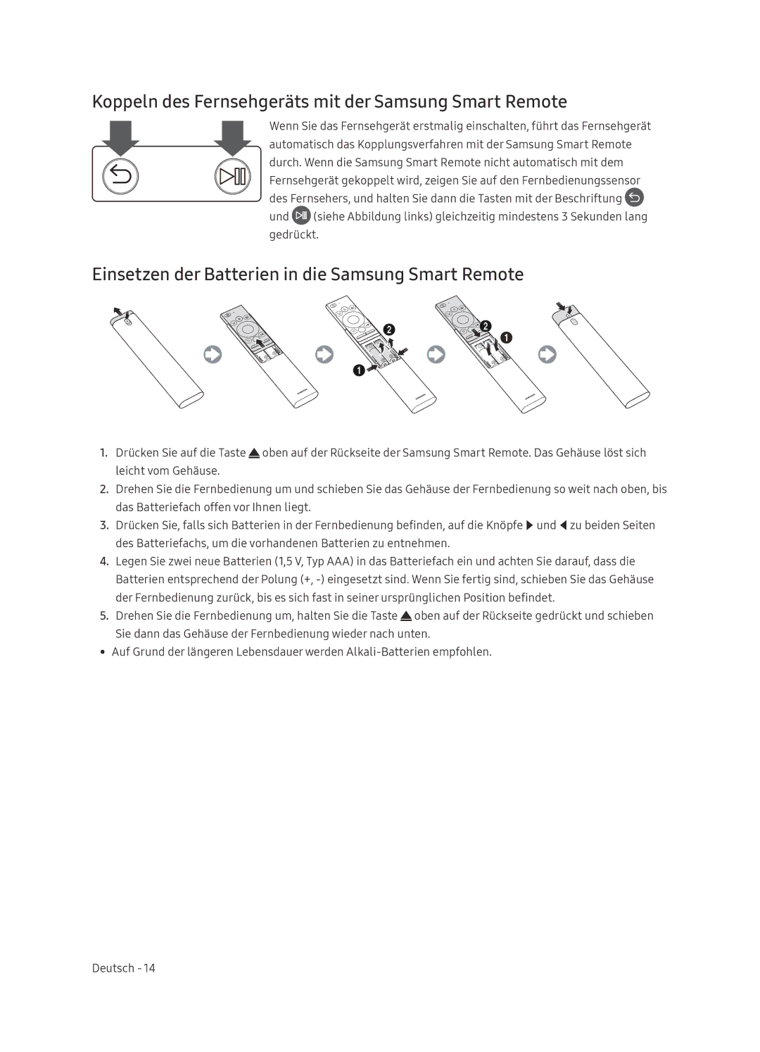 Samsung QE65Q8CNATXXC, QE65Q8CNATXXH manual Koppeln des Fernsehgeräts mit der Samsung Smart Remote 