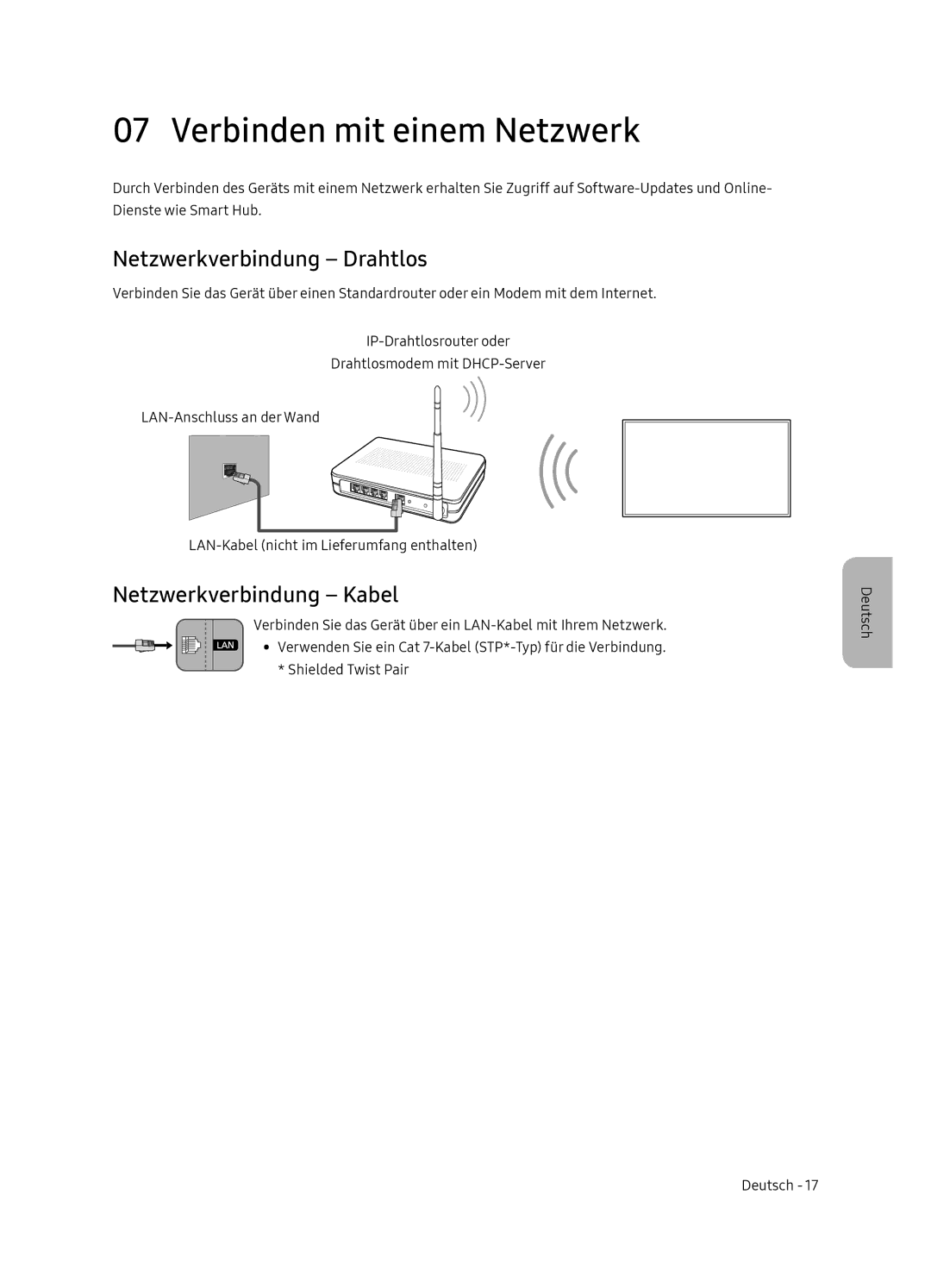 Samsung QE65Q8CNATXXH, QE65Q8CNATXXC Verbinden mit einem Netzwerk, Netzwerkverbindung Drahtlos, Netzwerkverbindung Kabel 