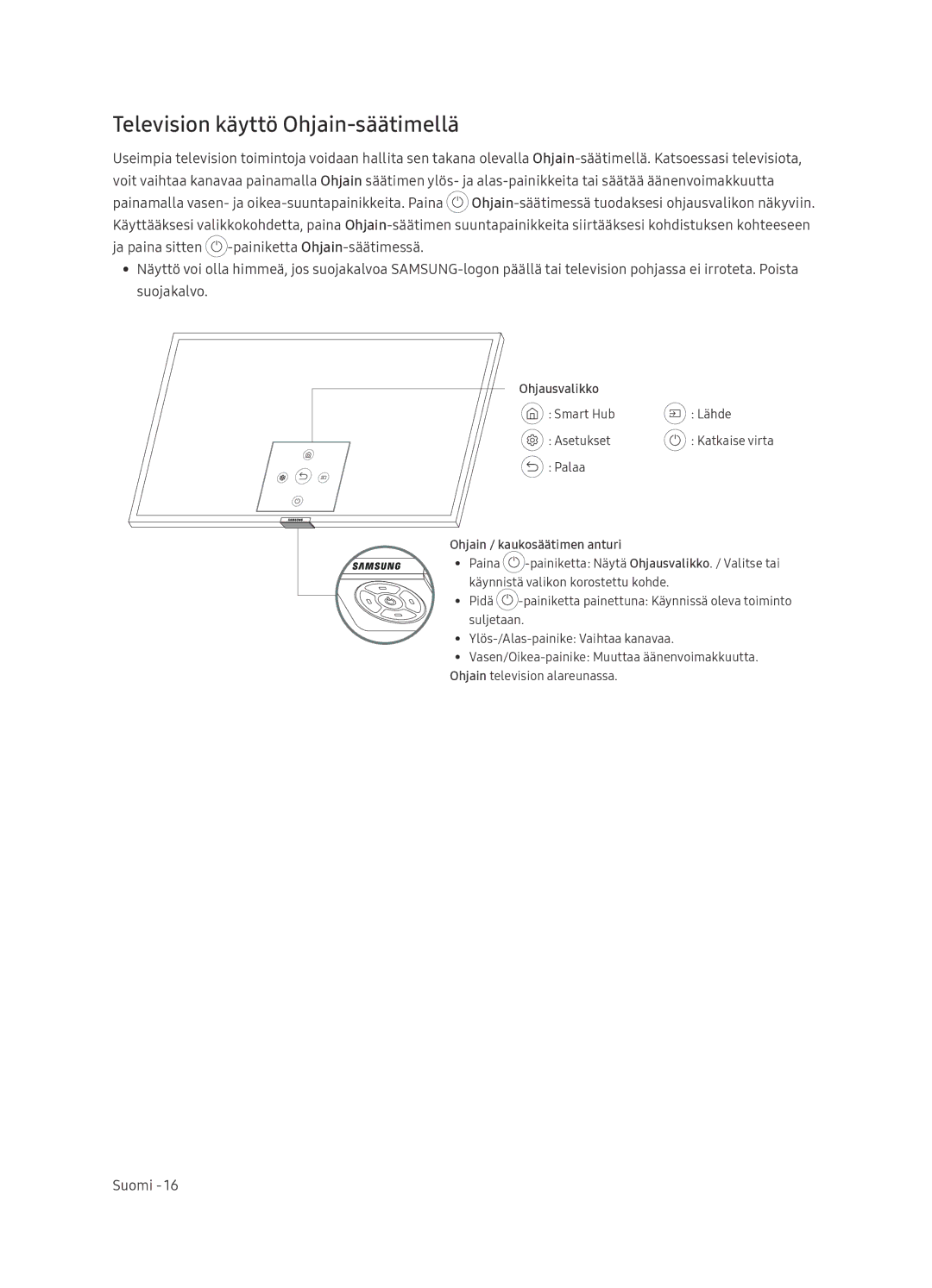 Samsung QE65Q8CNATXXC, QE65Q8CNATXXH Television käyttö Ohjain-säätimellä, Ohjausvalikko, Ohjain / kaukosäätimen anturi 