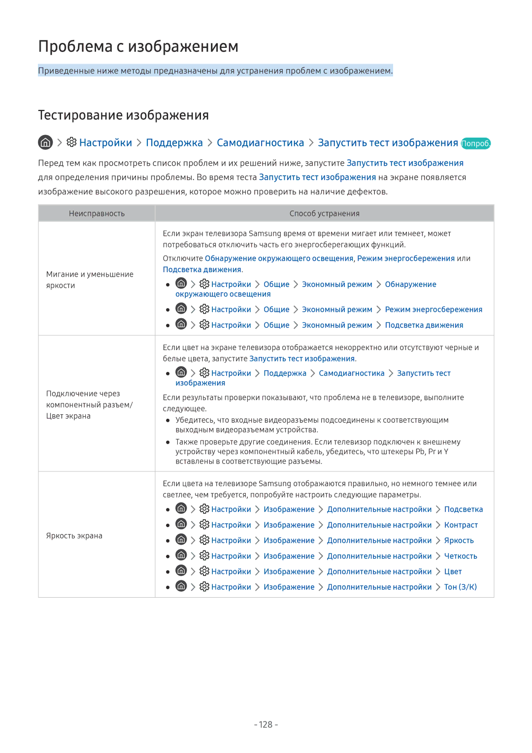 Samsung UE65NU7500UXRU, QE65Q8CNATXXH, UE65NU7402UXXH, QE75Q7FNATXXH Проблема с изображением, Тестирование изображения, 128 