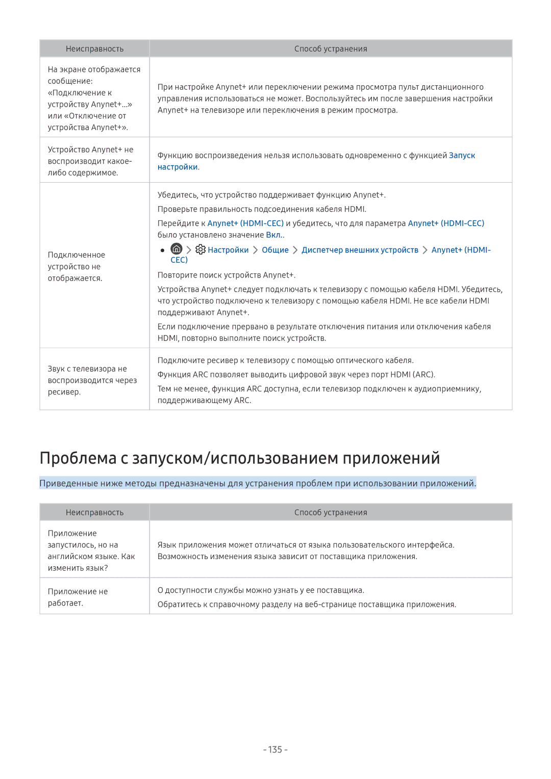 Samsung UE65NU8500UXRU, QE65Q8CNATXXH, UE65NU7402UXXH, QE75Q7FNATXXH manual Проблема с запуском/использованием приложений, 135 