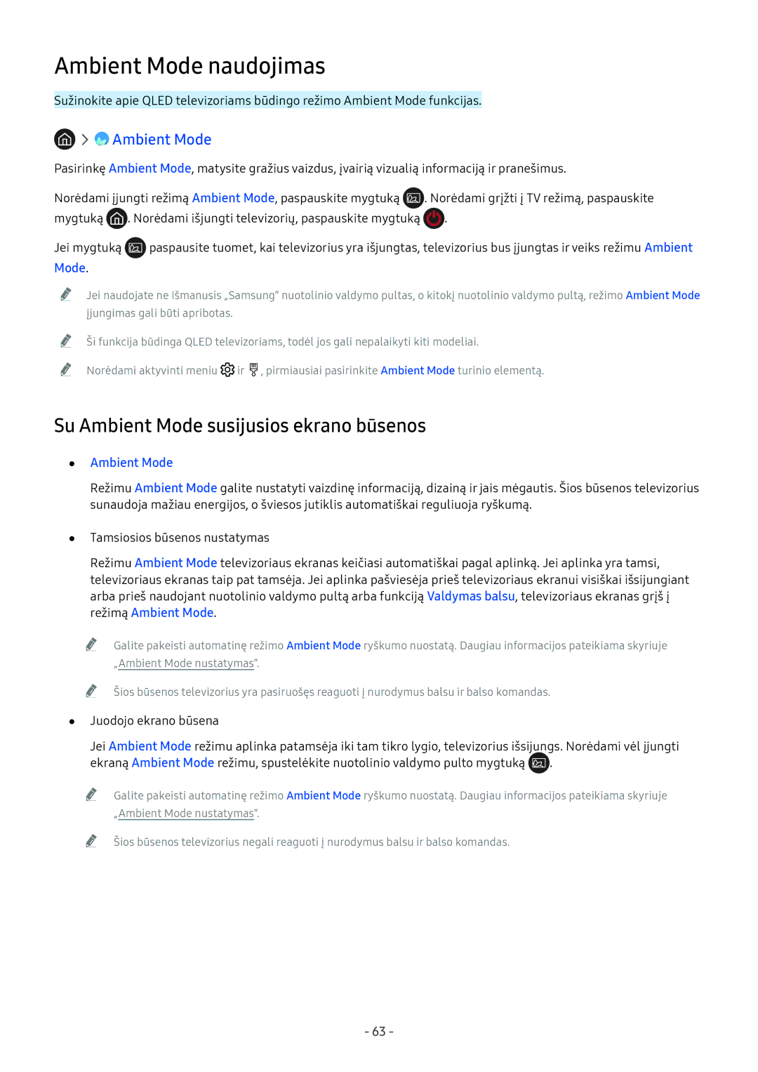 Samsung QE55Q9FNATXXH, QE65Q8CNATXXH, UE65NU7402UXXH, QE75Q7FNATXXH, UE49NU8002TXXH, UE49NU8072TXXH Ambient Mode naudojimas 