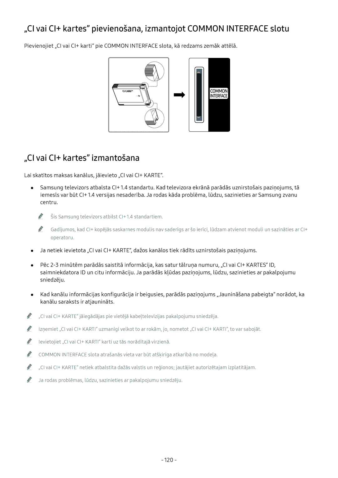 Samsung QE65Q8CNATXXH, UE65NU7402UXXH, QE75Q7FNATXXH, QE55Q9FNATXXH, UE49NU8002TXXH manual „CI vai CI+ kartes izmantošana, 120 