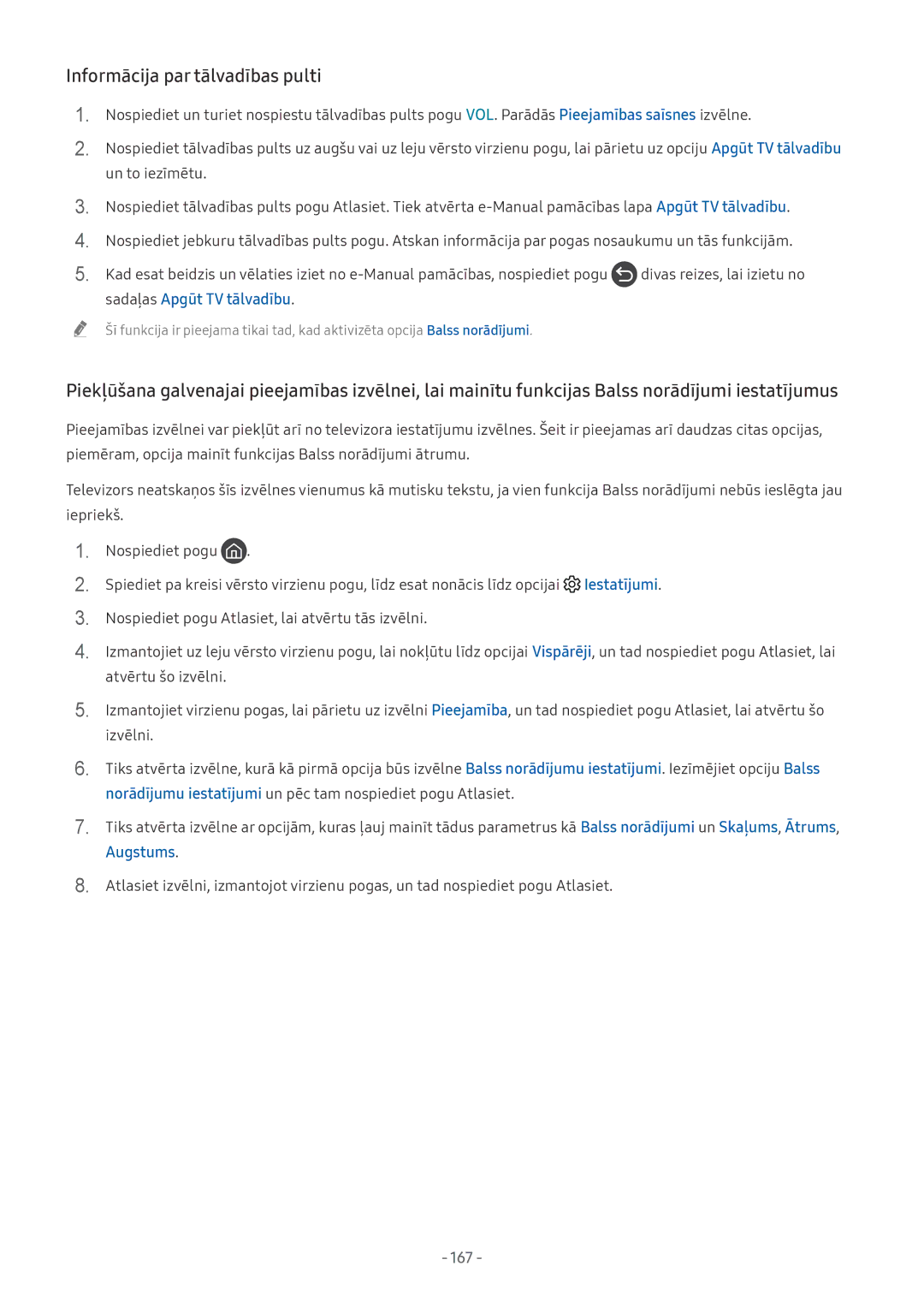 Samsung QE65Q6FAMTXXH, QE65Q8CNATXXH, UE65NU7402UXXH, QE75Q7FNATXXH, QE55Q9FNATXXH manual Informācija par tālvadības pulti, 167 