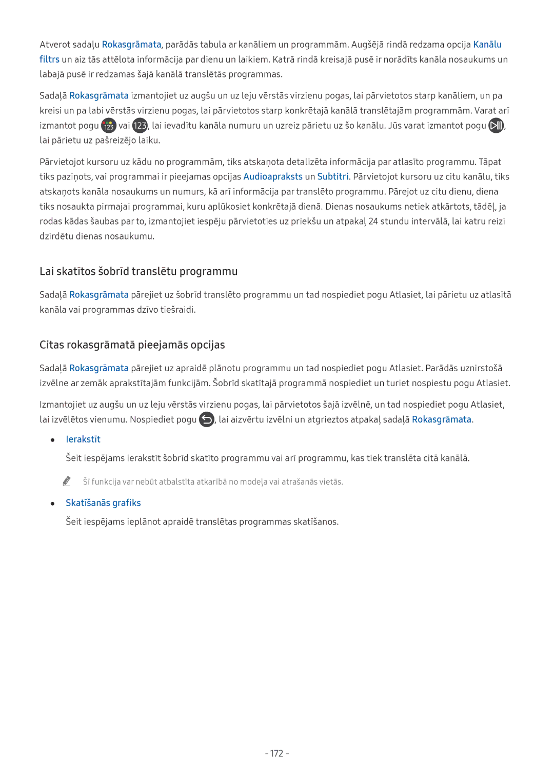 Samsung UE49NU8002TXXH Lai skatītos šobrīd translētu programmu, Citas rokasgrāmatā pieejamās opcijas, Skatīšanās grafiks 