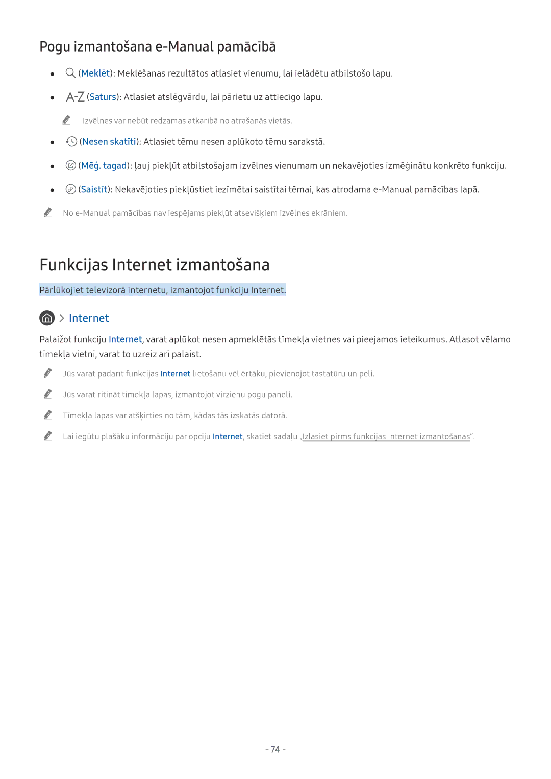 Samsung QE75Q7FNATXXH, QE65Q8CNATXXH, UE65NU7402UXXH, QE55Q9FNATXXH, UE49NU8002TXXH manual Pogu izmantošana e-Manual pamācībā 