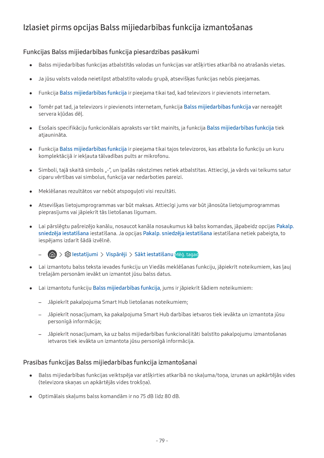 Samsung QE55Q7FNATXXH, QE65Q8CNATXXH, UE65NU7402UXXH manual Funkcijas Balss mijiedarbības funkcija piesardzības pasākumi 
