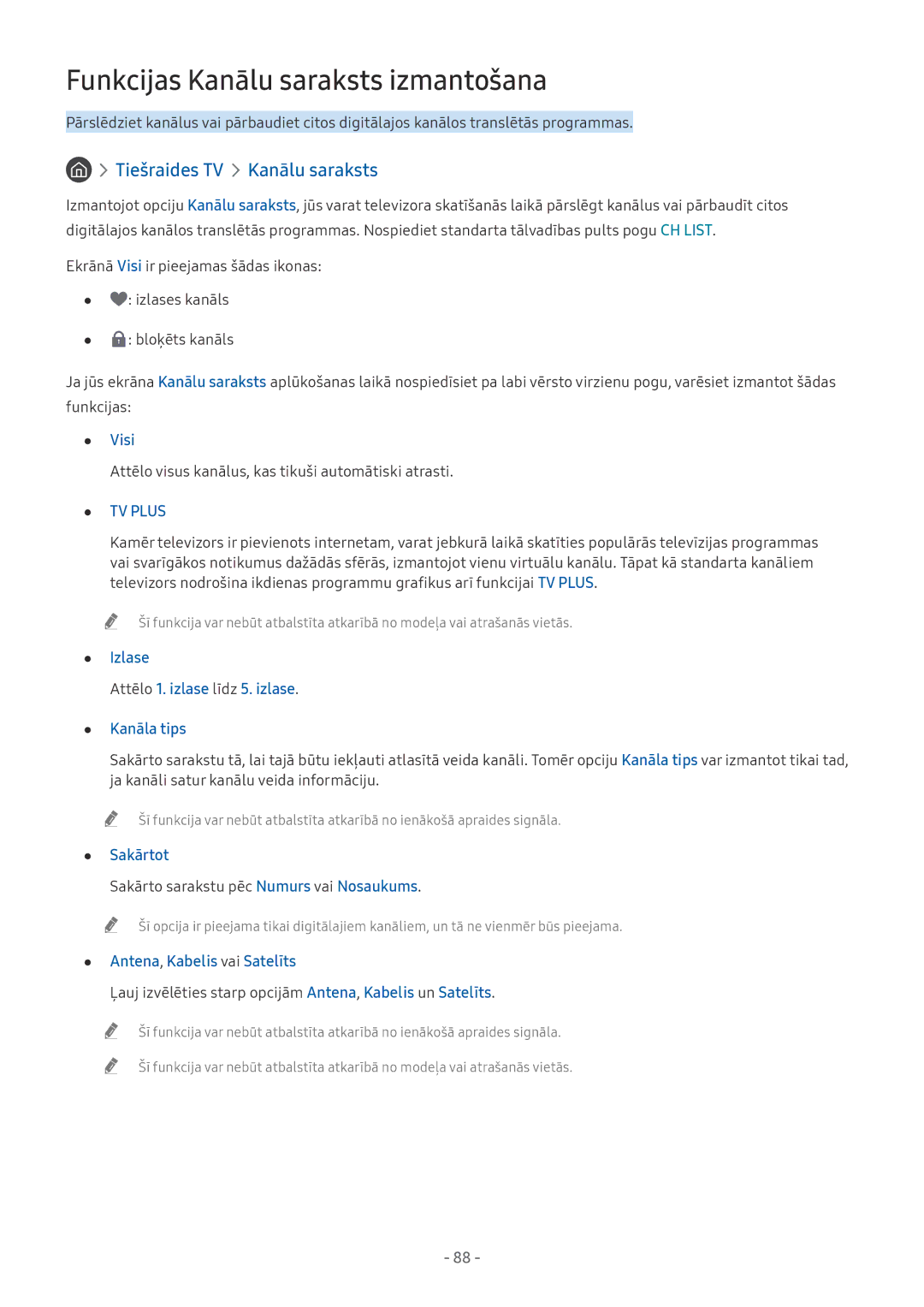 Samsung UE49NU8002TXXH, QE65Q8CNATXXH, UE65NU7402UXXH Funkcijas Kanālu saraksts izmantošana, Tiešraides TV Kanālu saraksts 