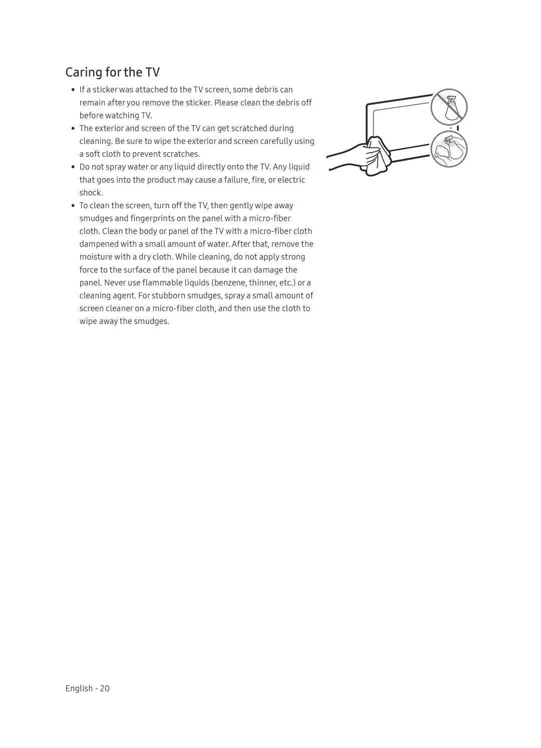 Samsung QE65Q8CNATXXH manual Caring for the TV 